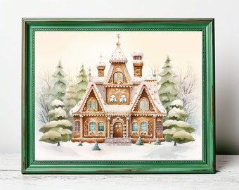 Gingerbread House Decorations | Printable Digital Christmas Wall Art | Gingerbread Decoration | Gingerbread House Watercolor Painting
