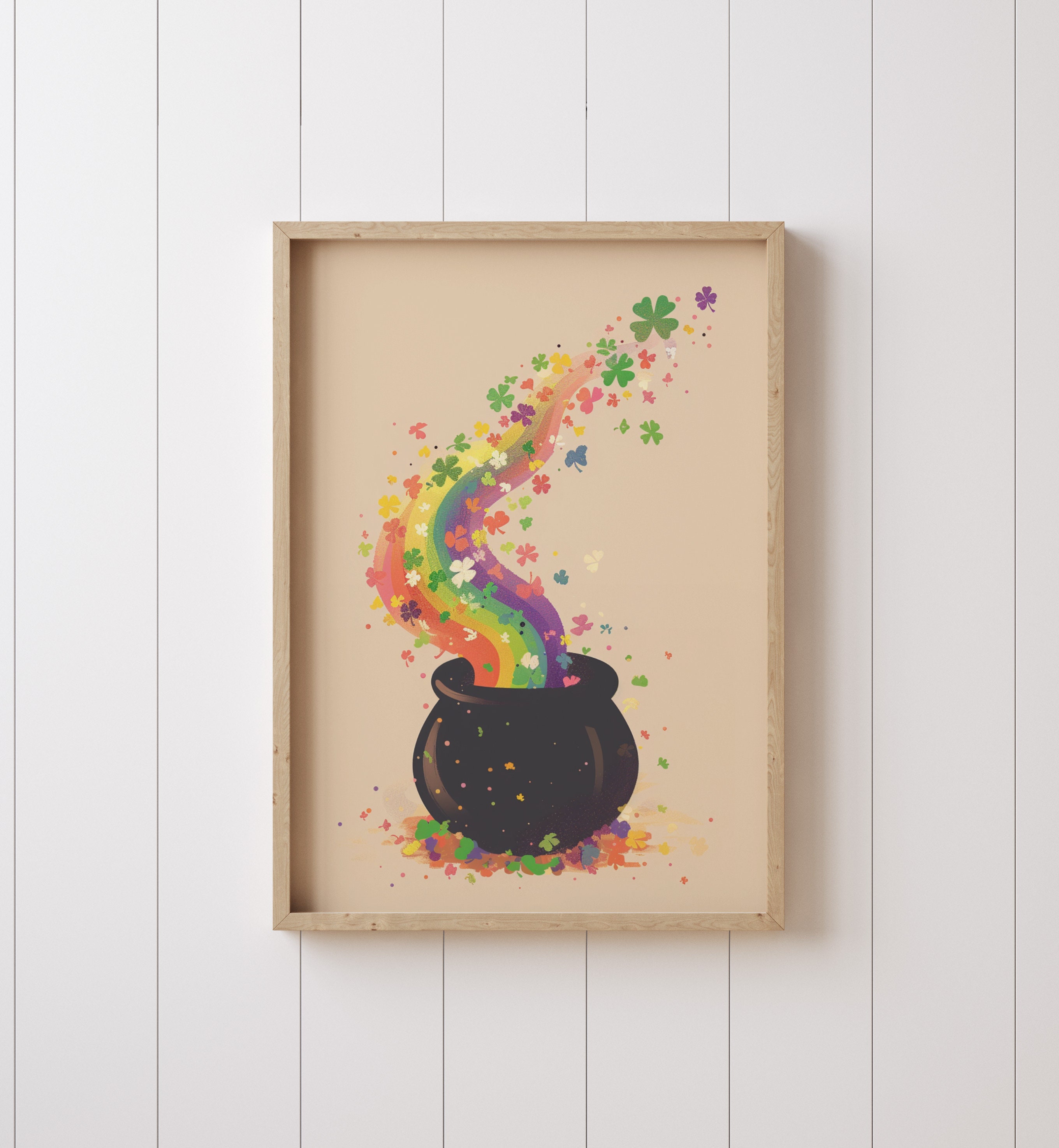 Vintage Pot of Gold Decoration, Printable St Patricks Day Decor, St Pattys Day Wall Art, Digital