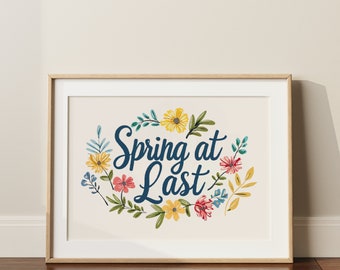 Spring Decoration, Printable Digital Spring Wall Art,  Springtime Painting, Hello Spring Sign, Floral Spring Print, Spring Wall Decor