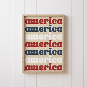 Decoração retrô para o dia 4 de julho, impressões digitais imprimíveis do Memorial Day, arte do dia da independência, decorações para o dia 4 de julho, arte de parede patriótica