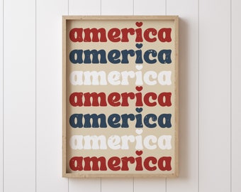 Decorazioni retrò per il 4 luglio, stampe digitali stampabili per il Memorial Day, arte per il giorno dell'indipendenza, decorazioni per il 4 luglio, arte murale patriottica