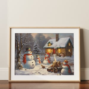Snowman Decor | Printable Digital Snowman Painting | Winter Scenes | Snowman Christmas Decoration | Christmas Wall Art | Xmas Wall Decor