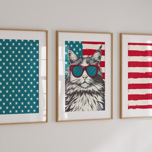 Decorações de 4 de julho, Arte de parede patriótica, Conjunto de decoração de 4 de julho de 3, Impressões digitais para impressão do Memorial Day, Arte do Dia da Independência