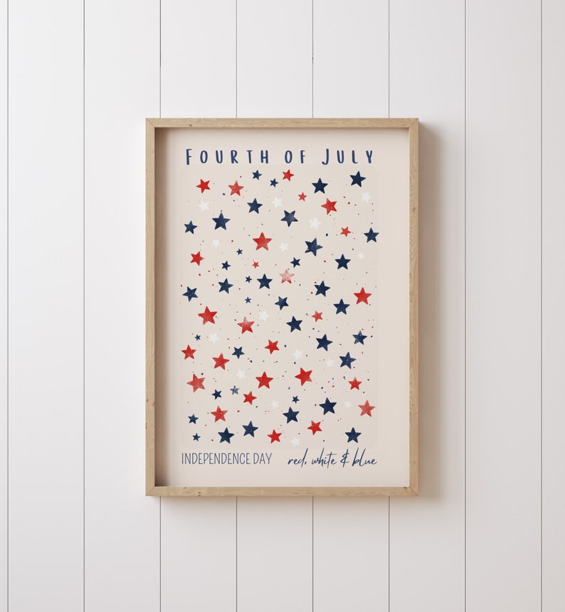 Fourth of July Decor, Printable Digital 4th of July Wall Art, Summer Decoration, Patriotic Wall Art, Star Home Decor, Independence Day Art image 1