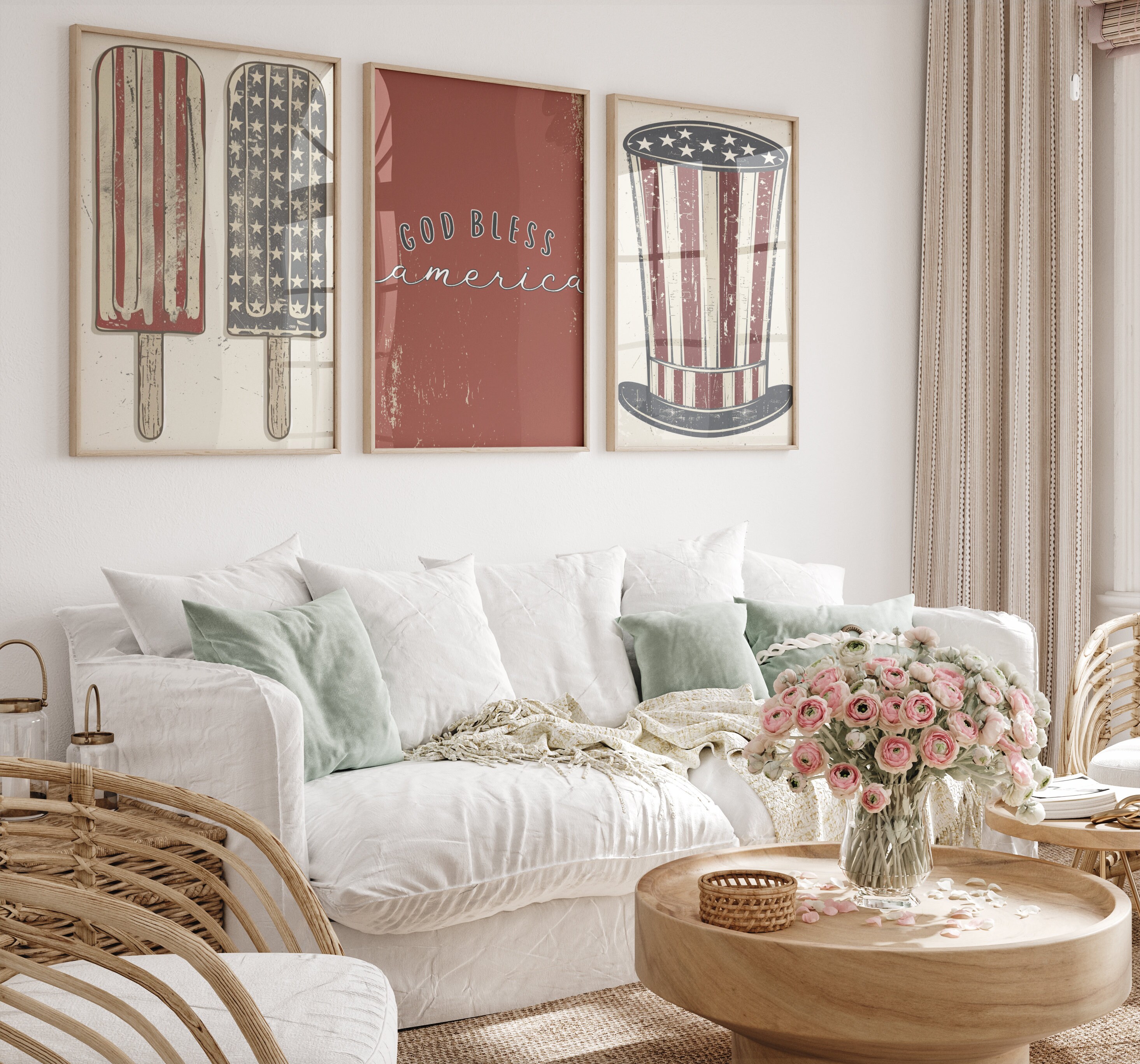 Patriotic Wall Art, Fourth of July Decor Set of 4, Printable Digital ...