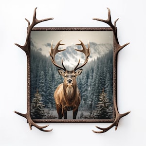 Reindeer Decorations | Printable Digital Christmas Reindeer Decor | Cabin Decor | Christmas Wall Art | Wall Art for Cabin | Rustic Decor