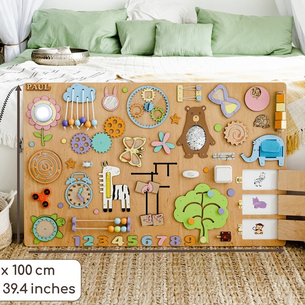 Grande planche occupée, cadeaux personnalisés pour bébés, jouets sensoriels Montessori pour enfants, cadeau pour bébé fille, planche d’activités de 2 ans, jouets personnalisés pour tout-petits