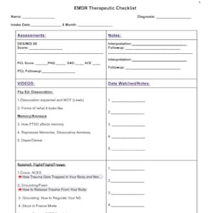 EMDR therapeutische Checkliste - enthält Videos und Eingriffsideen