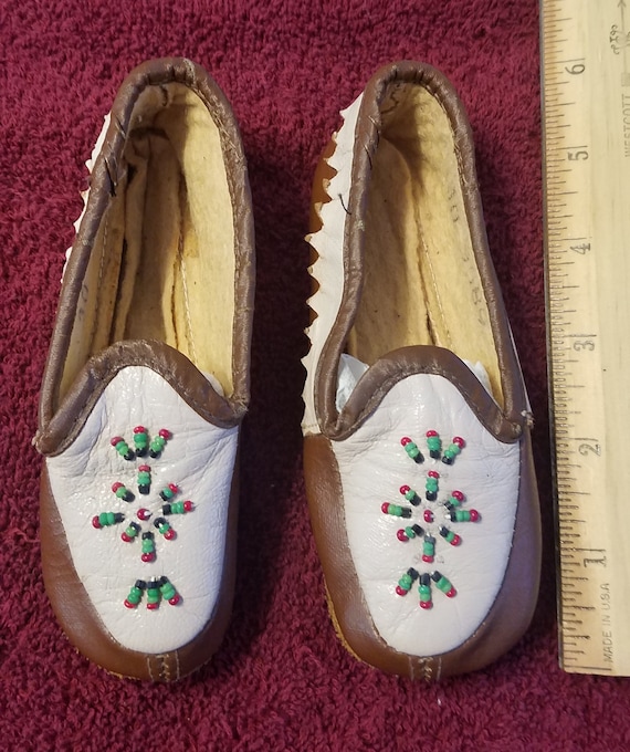 Vintage: Genuine Leather & Beadwork Baby Moccasins