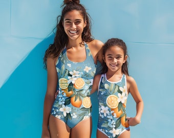 Ensemble maillot de bain Fleur d'oranger, Mini-maman, Maillots de bain assortis, Maman et moi, Tenues de famille assorties, Maillot de bain une pièce Mini moi, Jumelage