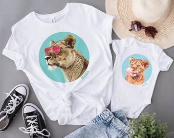 Mommy and Me Outfit: Cheeky Lions, Mama and Mini Me, Fun Babyshower Gift, Partner Look, Clothing Set, Mom Baby Matching Outfit, Twinning