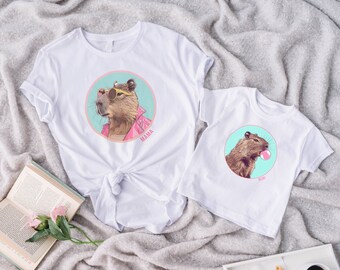 Mommy and Me Organic T-Shirt Set Capybara, Mama & Mini Pop Art Tees, Mother's Day Matching Outfit, Twinning, Colorful, Eco-Friendly