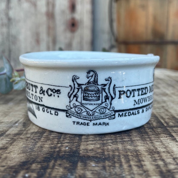 Antique - Rare Tebbutt & Cos Meat Pot - Potted Meat Jar - Antique Farmhouse Decor - Vintage Farmhouse - English Advertising Pot