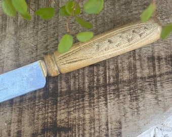 Antique English Hand Carved Wheat Bread Knife - English Kitchenalia - English Treen Bread Knife - Primitive Bread Knife - Antique Farmhouse