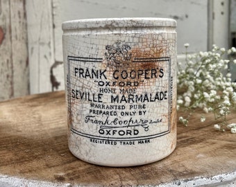 Antique Frank Cooper’s Seville Marmalade Jar - English Advertising - Farmhouse Decor - Stained and Crazed - Antique Farmhouse