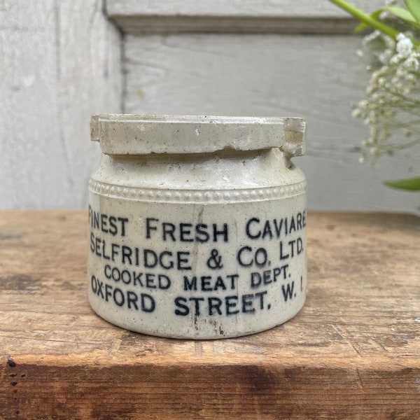 Antique - Caviar Pot - English Stoneware - English Advertisement - English Advertising - Farmhouse Decor - Fresh Caviar Stoneware Jar