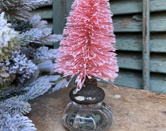 Vintage Inspired Pink Bottle Brush Tree in Shabby Vintage Glass Door Knob - Farmhouse Style - Farmhouse Decor - Valentine's Day Decor