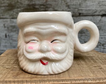 Vintage Santa Mug - Candy Cane Handle Mug - Loop Handle Santa Mug - “O” Handle Santa Mug - Antique Farmhouse Decor - Stained and Crazed