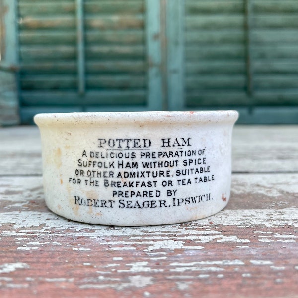 Antique - Rare English Potted Meats Jar - Antique Farmhouse Decor - Vintage Farmhouse - English Advertisement
