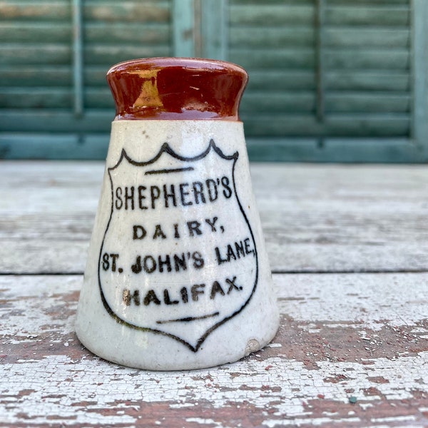 English Shepherd’s Dairy St. John’s Lane Halifax Cream Jar - English Advertisement Jar - Advertisement Pot - Two Tone English Creamer