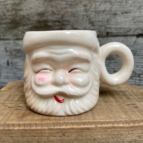 Vintage Santa Mug - Candy Cane Handle Mug - Loop Handle Santa Mug - “O” Handle Santa Mug - Antique Farmhouse Decor - Stained and Crazed