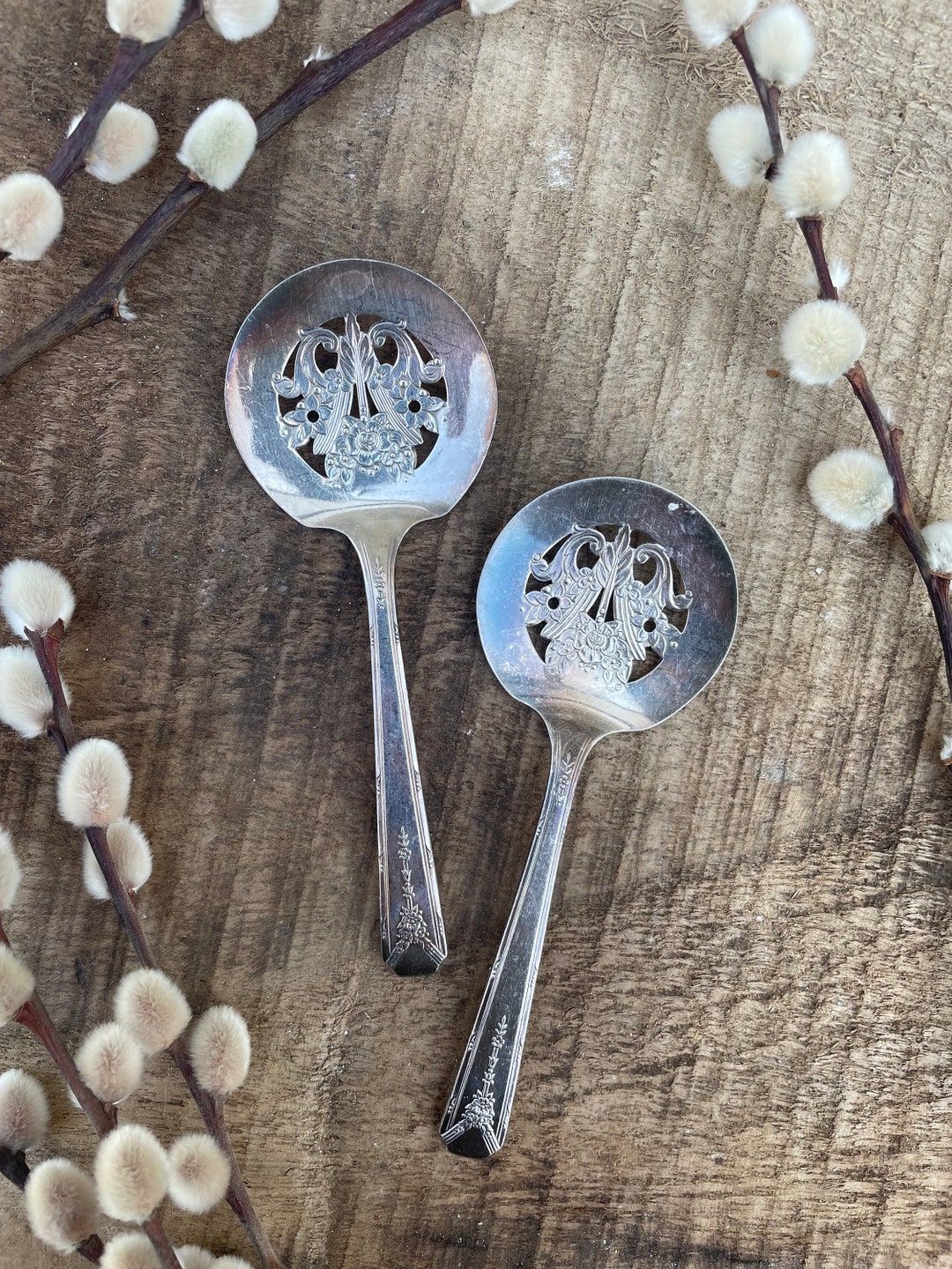 Pair of Vintage Silver Plate Bon Bon Spoons Vintage Bon Bon Spoons