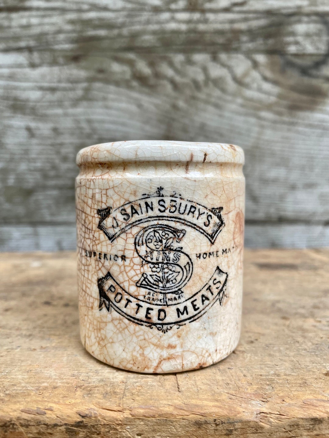 Antique J Sainsburys Potted Meats Jar 1 C.1880 english Advertisement