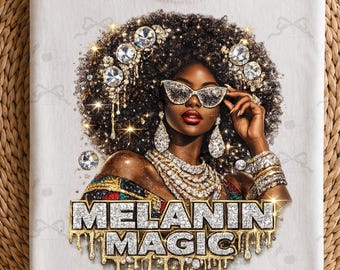 Melanin Magic PNG: Luxury Rhinestone Black Queen Glam Design (Digital Download)