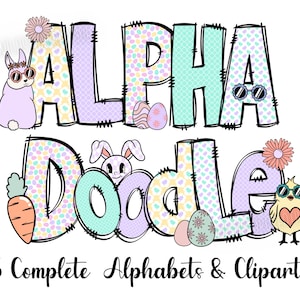 Easter Alphabet Letters PNG Bundle, Easter Eggs, Spring Floral, Easter Bunny, Hand Drawn Doodle, Carrot Sublimation Alpha Set Designs PNG