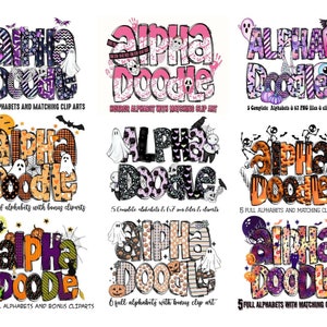 Halloween Doodle Bundle letters with Clip Art PNG Files, Make your own Name, Doodle Alpha Bundle, Halloween Clipart Alphabet Doodle Set PNG