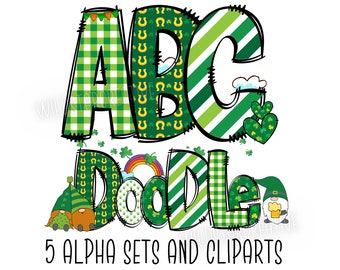 St Patrick&#39;s Day Doodle Alphabet Bundle, St Patrick&#39;s Letters, Numbers & Accessories, St Patrick&#39;s Day Sublimation Design, Commercial Use
