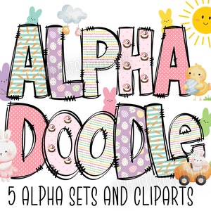 Easter Alphabet Letters PNG Bundle, Easter Eggs, Spring Floral, Easter Bunny, Hand Drawn Doodle, Carrot Sublimation Alpha Set Designs PNG