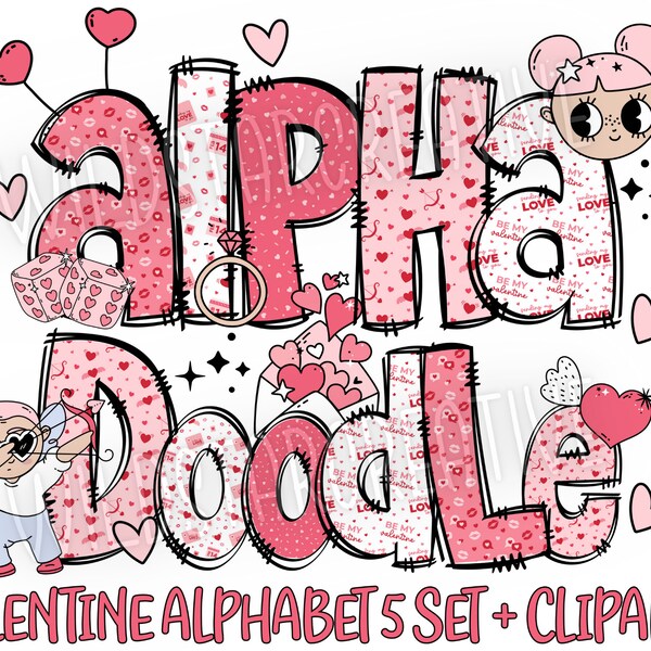 Valentine's Day Alphabet PNG, Valentines Letters, Valentines Doodle, Love Letter, Valentine, Sublimation, Bundle, Alpha Pack 59AP
