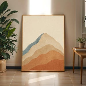 Rundad Bergposter - Modern Minimalistisk, Beige Sand Terrakotta Och Creme