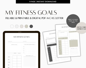 Mi planificador de objetivos de fitness, plantilla digital para Goodnotes IPAD, PDF imprimible y rellenable del planificador de fitness