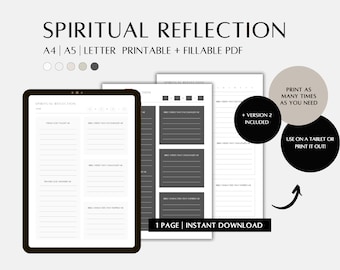 Planificador de reflexión espiritual, Plantilla de descarga instantánea A4, A5, Carta, Diario imprimible y rellenable, Planificador digital, Plantilla para iPad