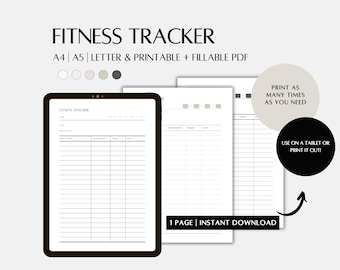 Rastreador de ejercicios, rastreador de ejercicios imprimible, planificador de ejercicios rellenable, registro diario de ejercicios, carta A4, A5 y EE. UU., descarga instantánea de 1 página