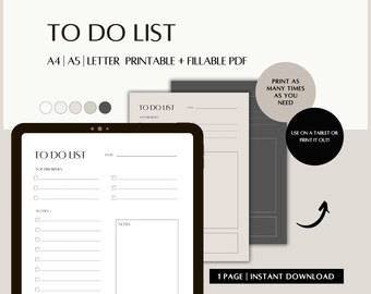 Lista minimalista de tareas pendientes, PDF imprimible y rellenable, A4, A5, carta, lista de verificación de tareas diarias, plantilla de planificador digital para Goodnotes en iPad