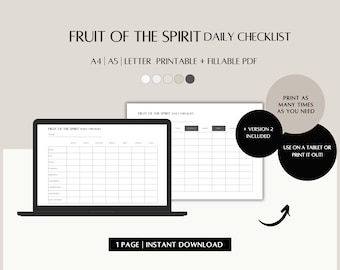 Lista de verificación diaria de Fruit of the Spirit PDF imprimible y rellenable, plantilla de descarga instantánea, lista de verificación diaria para Goodnotes Ipad
