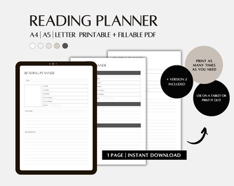Plantilla de planificador de lectura, archivos PDF imprimibles y rellenables para IPAD, descarga instantánea A4, A5, carta de EE. UU.