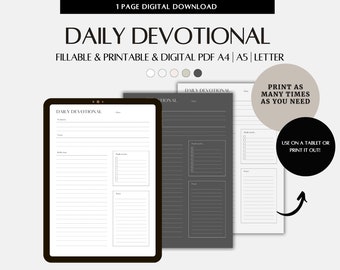 Devocional Diario / Rellenable / Imprimible Biblia Devocional Diario PDF en A4 / A5 / Carta / 1 Página Devocional Diario Digital