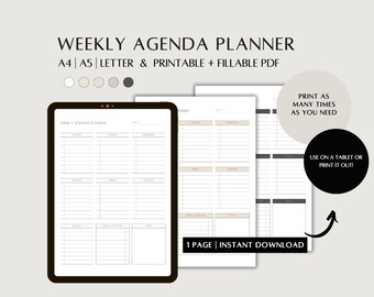 Planificador de agenda semanal mínimo, lista de tareas pendientes imprimible y rellenable, diario organizador semanal, programación semanal, A4,A5, carta, semana de un vistazo