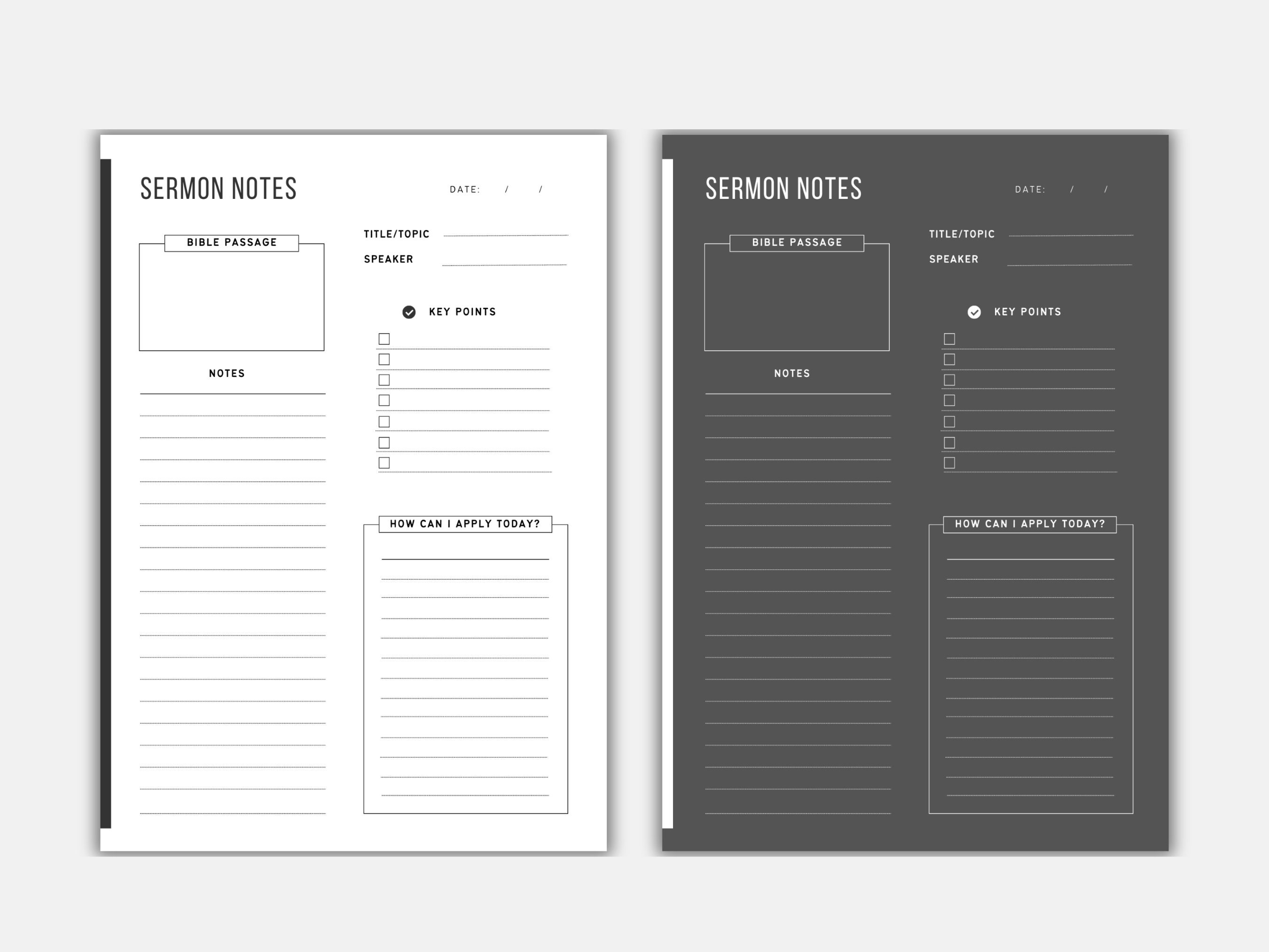 Sermon Notes - Fillable - Printable Bible Study Notes, 1 Page Digital ...