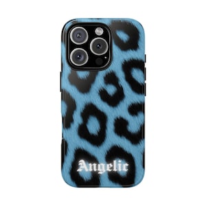 Blue Cheetah Phone Case Angelic Leopard Fur Glossy Protective for iPhone 15 14 13 12 11 Pro Max Samsung S25 S23 S22 Pixel 9 8 7 6 Y2K 2000s