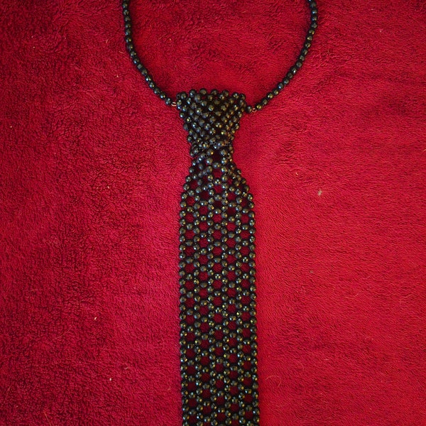 Vintage mid-century black beaded necktie necklace