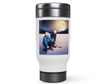 Hockey "father, son" Stainless Steel Travel Mug with Handle, 14oz