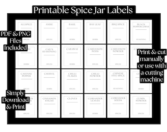 Printable Spice Jar Labels - Herbs and Spices