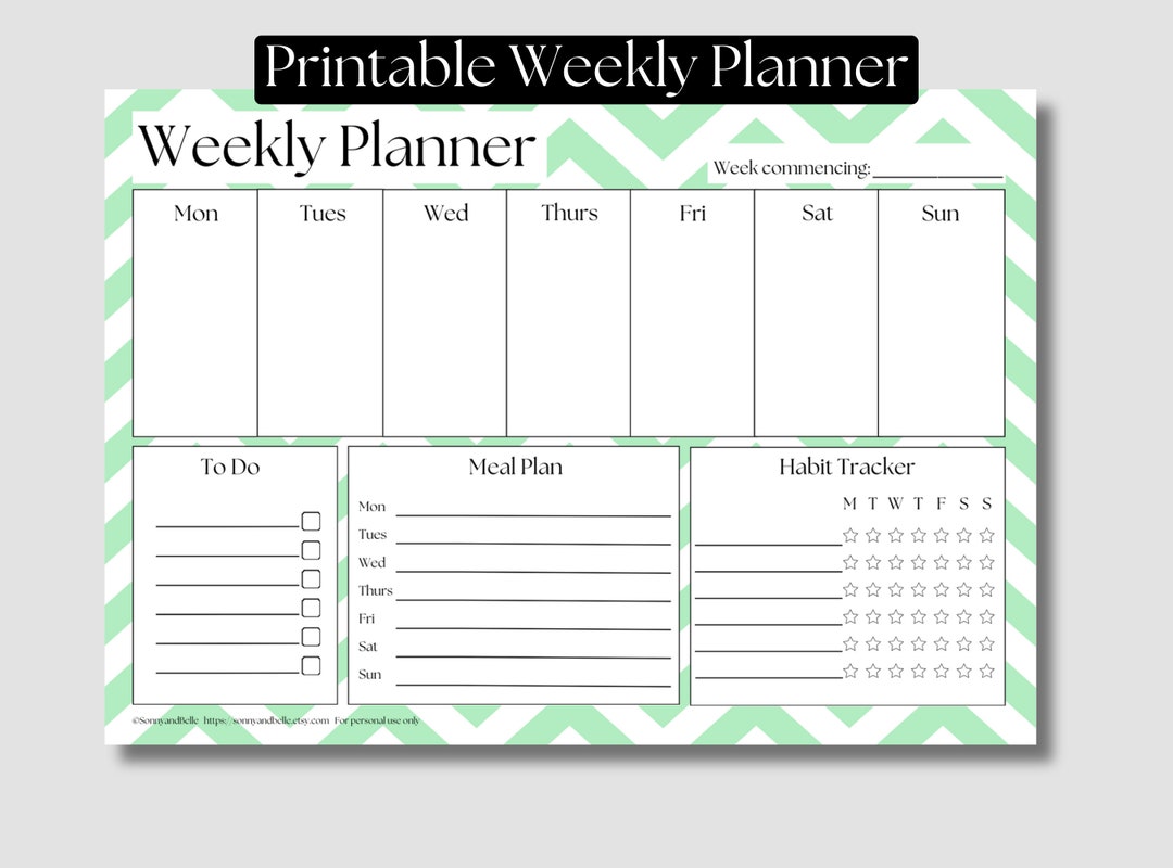 Printable Weekly Planner With Meal Plan and Habit Tracker - Etsy
