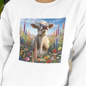 Happy Cow Sweatshirt, Cow and Flowers Sweatshirt, Guernsey Cow, Cute Cow Sweater, Unique Sweatshirt, Sweet Cow Sweater, Cow Lover Sweatshirt
