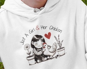 Sweat à capuche Just a Girl and her poulet, sweat-shirt poulet mignon, sweat-shirt animal, sweat-shirt paysan mignon, sweat-shirt vie à la ferme, amateur de poulet